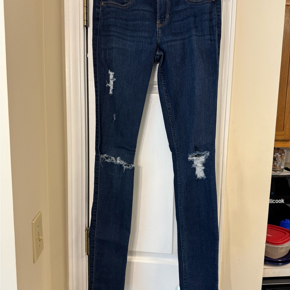 Hollister Dark Indigo Ripped Womens Skinny Jeans